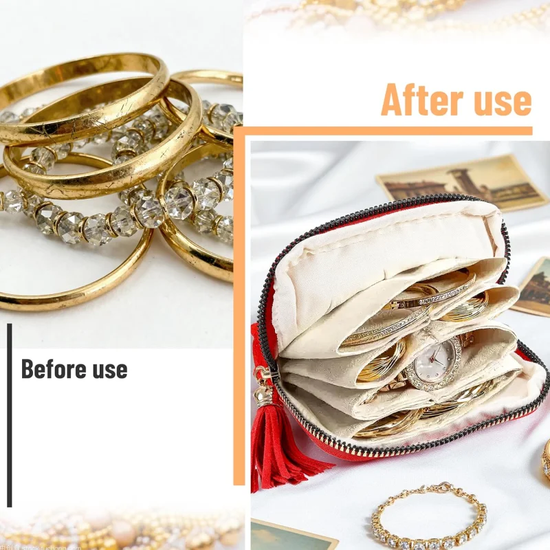 Schmuck-Organizer für Reisen: Valentinstagsgeschenke für Frauen 6-lagiger Samt-Reißverschlussbeutel für Armreifen und Gliederarmbänder – Detail 5