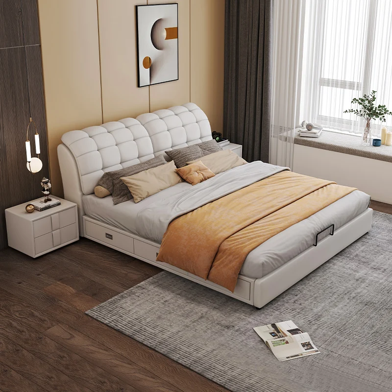 Bedroom Leather Bed Double Storage Modern Minimalist Bed Solid Wood Unique Cama De Lujo Para Dormitorio Bedroom Furniture