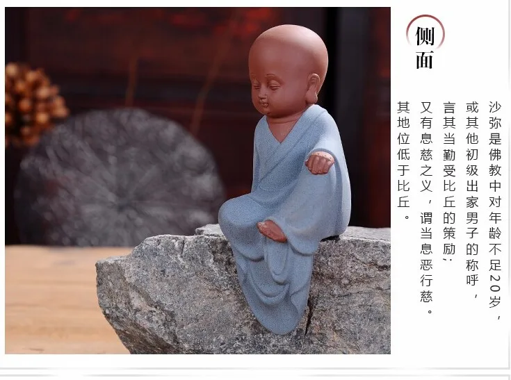 TOP Unique # Marvellous  Spiritual ART# Buddhism Buddha CHAN DAO Little Monk sand-fired porcelain pottery ART statue