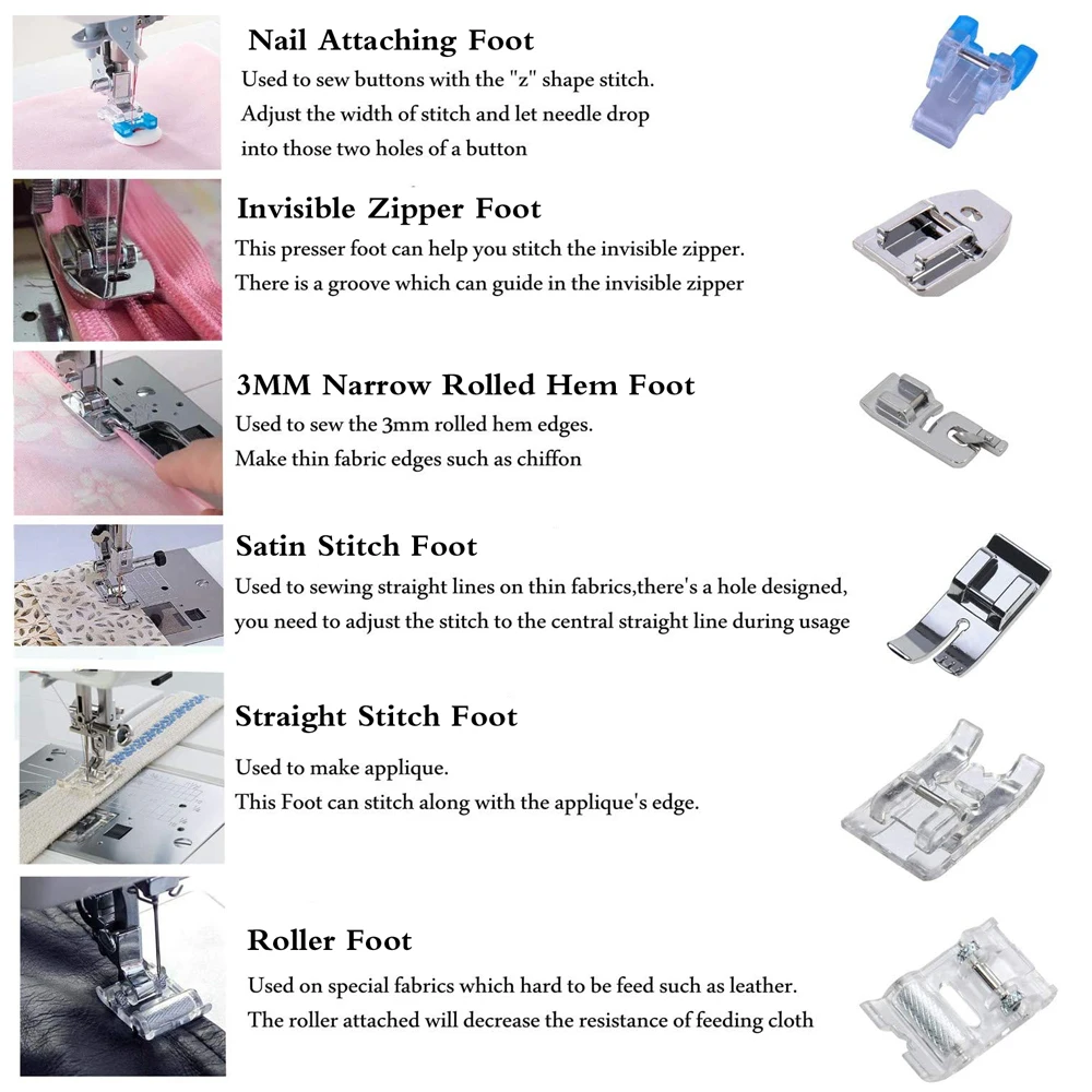 Presser Feet Set 11Pcs Snap On Sewing Machine Foot for Home Low Shank Sewing Machine Use Presser Foot Feet Kit Tool Accessories