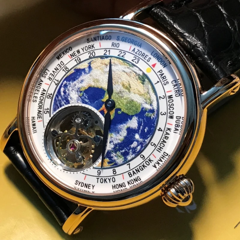 

Tourbillon Movement Men's Mechanical Watch Sapphire 40mm 3D Globe Tourbillon Watch.