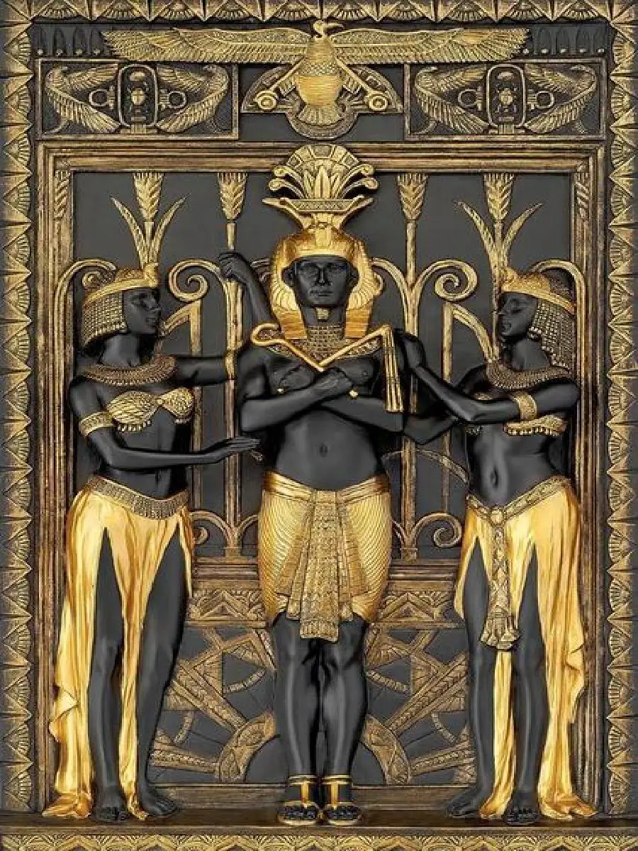 Ancient Egyptian Pharaoh  Maidens Art  D Black Gold Canvas Prints for Wall Decor