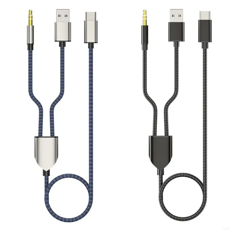 918C 2 in 1 snoer Type-C naar USB A 3,5 mm stereo autoheadset Aux-kabel voor telefoontablet