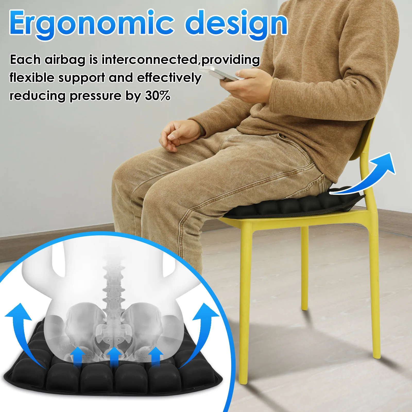 Lightweight Breathable Anti Pressure Ulcer Cushion for Car Office Chair HomeInflatable Seat Cushion 3D Air Bags Travel Cushion
