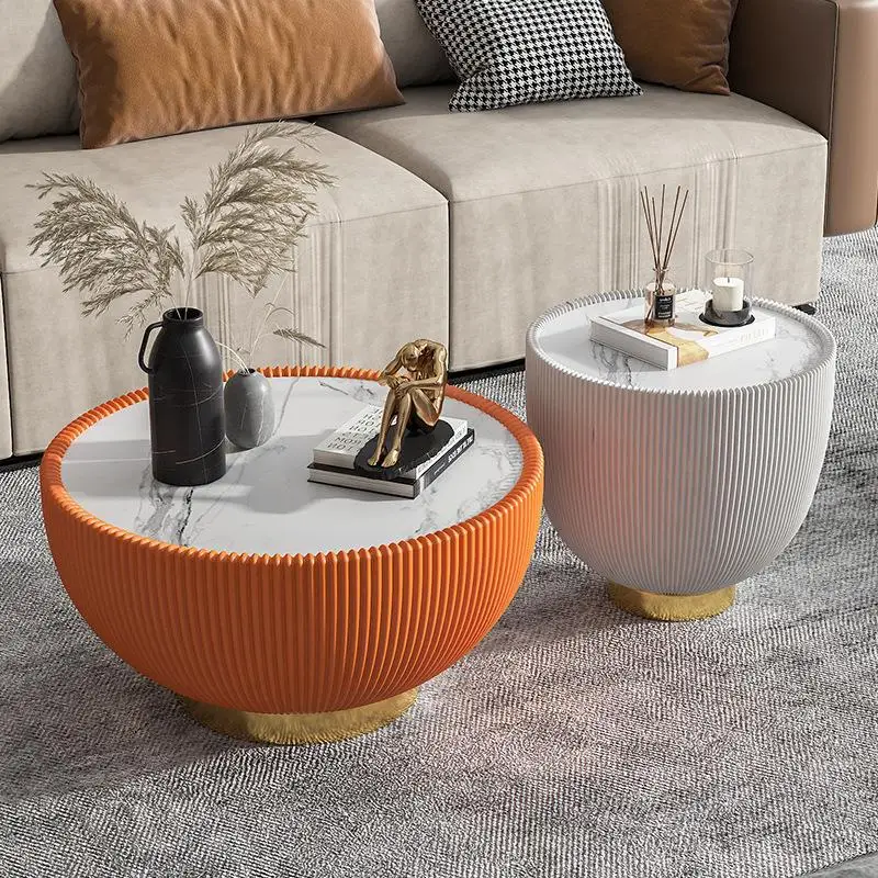 

Small apartment round light luxury coffee table designer simple modern marble rock slab edge table size combination coffee table