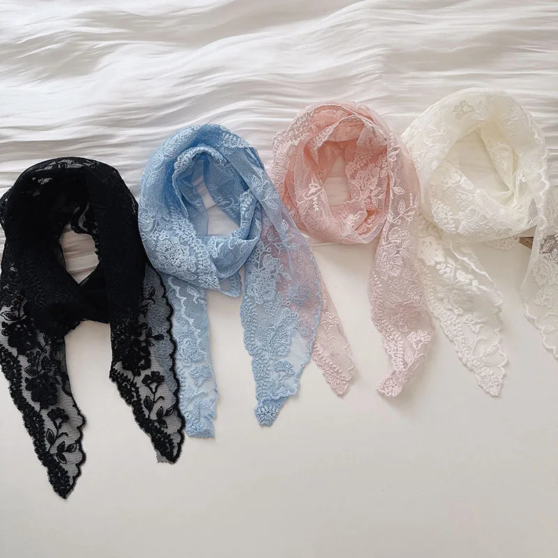 

2026New Spring and Autumn Silk Scarf, Sweet and Bright Lace Scarf Women, Embroidered Decorative Small Neck Scarf, H