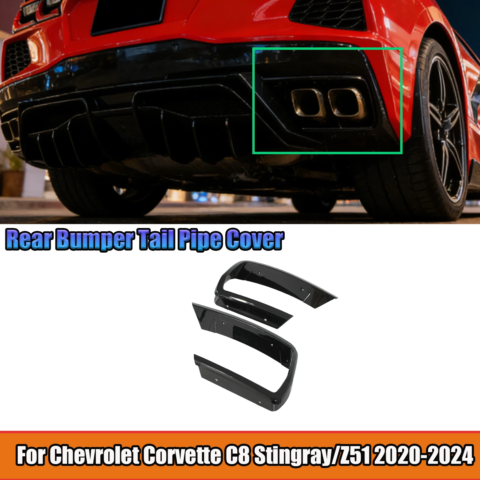 

For Chevrolet Corvette C8 Stingray/Z51 2020 2021-2024 Car Rear Bumper Tail Pipe Cover Accessories Carbon Fiber Style ABS Plastic