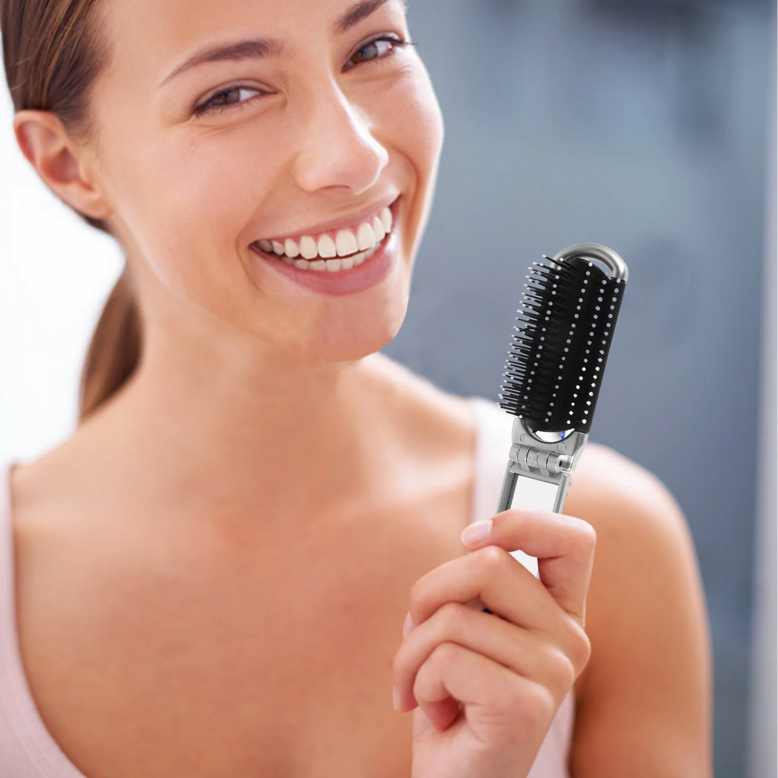 折りたたみミラーコーム コンパクト折りたたみヘアブラシ トラベルサイズもつれを解くスタイリングブラシ ポータブルメイクアップタッチアップツール