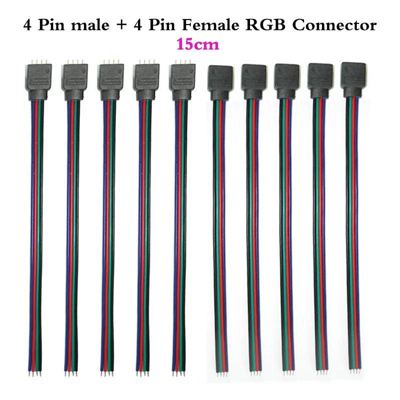 New 15cm 5 Pcs 4 Pin male + 5 Pcs 4 Pin Female led RGB Connector DIY Wire Cable  For 5V/12V 3528 5050 RGB LED Strip