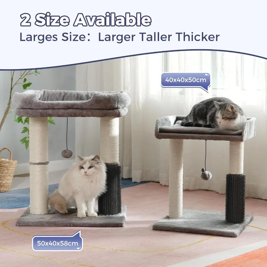 Large Cat Tree Tower with Wide Top Bed 20x15.7 inches Thick Scratch Post (4.5inch Diameter) Self Grooming Features Hanging Ball