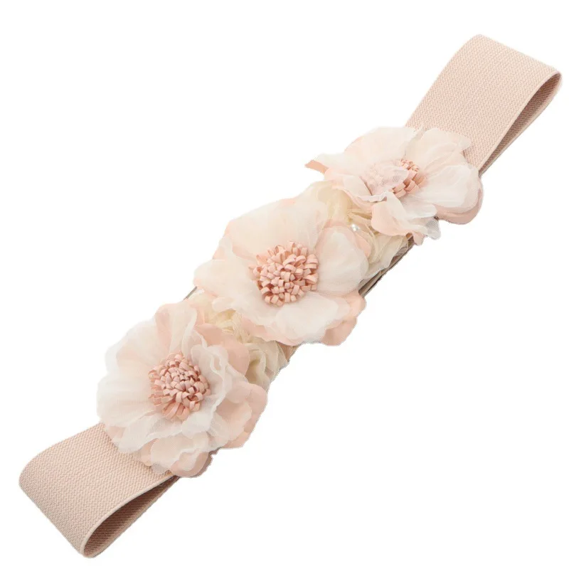 Korean Style Small Flower Wide Waist Belt Summer Sweet Cover All Match Skirt Pink Women Fashion Handmade Accessories