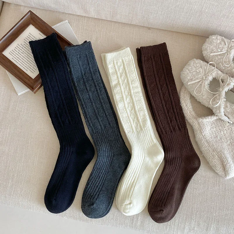 

Knitting Cotton Long Socks Women Stockings Autumn Winter Warm Thigh High Stockings Ladies Girls Fashion Solid Knee Socks Women