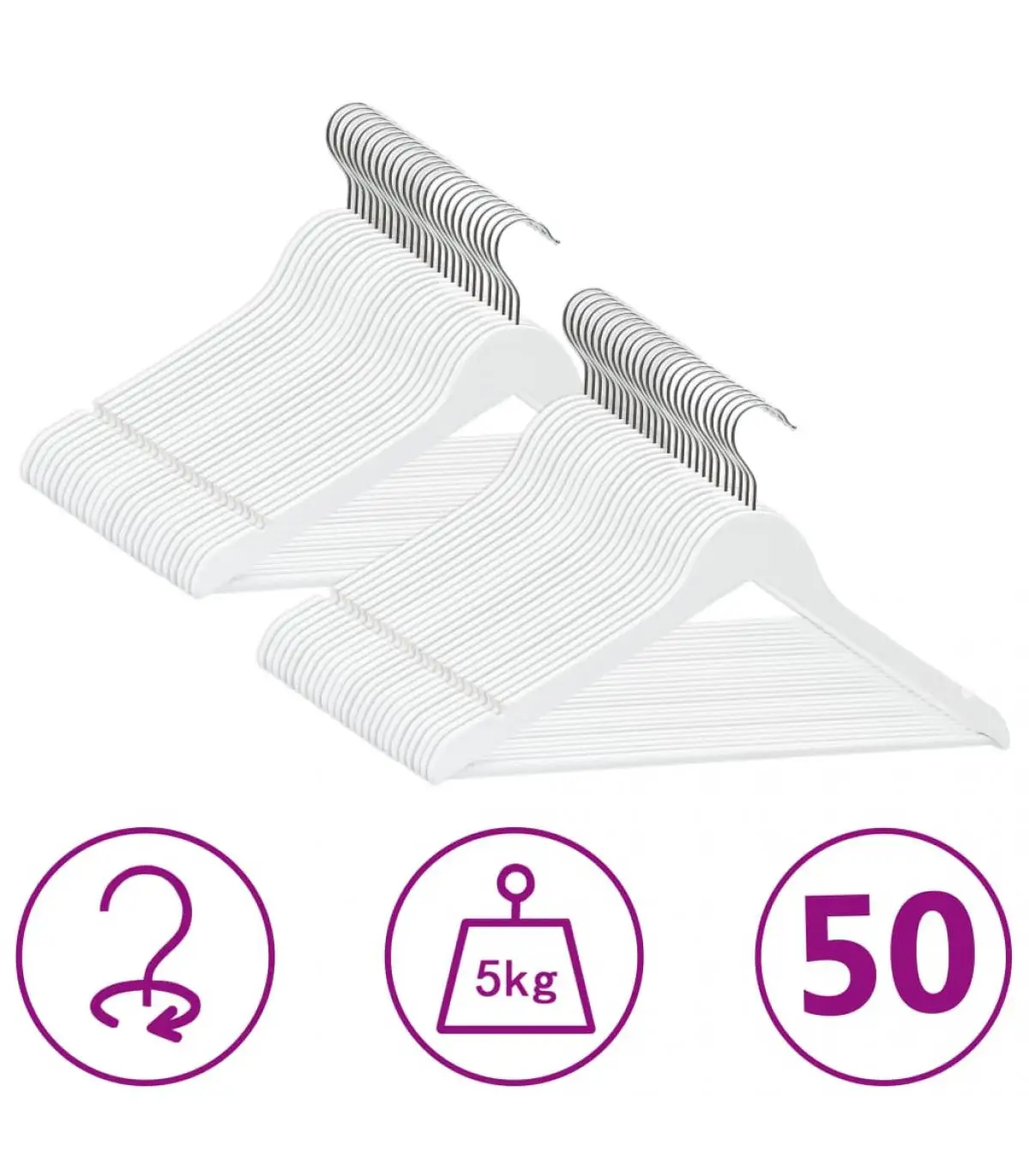 50 Pcts Anti-Slip White Hard Wood Clothes Hanger Set