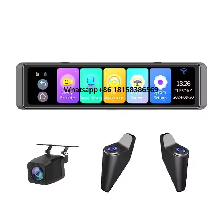 

1-Year 12-Inch Full Touchscreen IPS Dash Cam ADAS Dual Lens Rearview Mirror 360 Degree Blind Spot Warning BSD Video Recorder for
