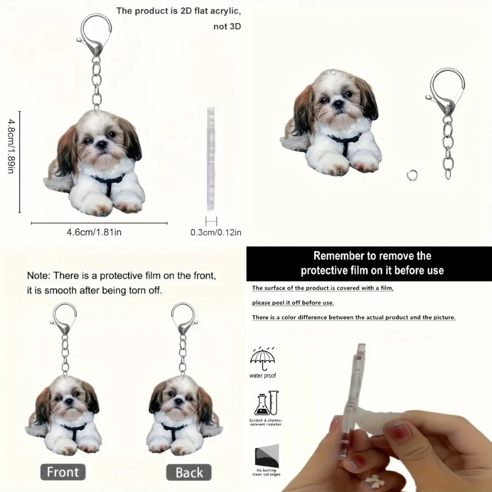 Shih Tzu Dog 2D Acrylic Pendant Keychain Cute Puppy Versatile Charm,Decor for Car Mirror,Backpacks,Festive,Valentine\'s Day Gift