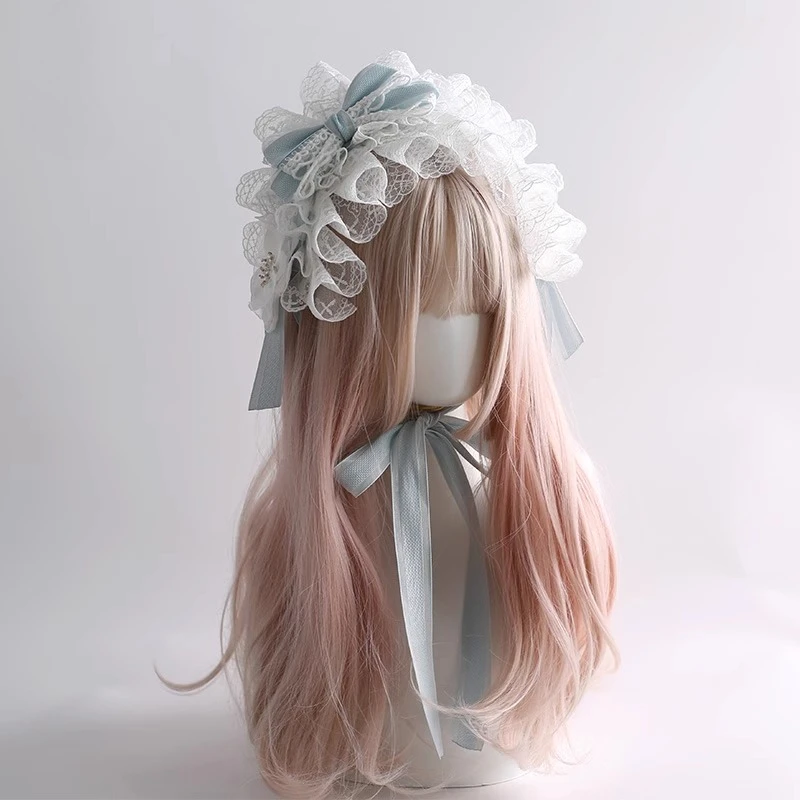 

Lolita Original Christmas G Light Blue Bonnet Lace Hairpin Lolita Headband Pair Clip BNT Hat Headband