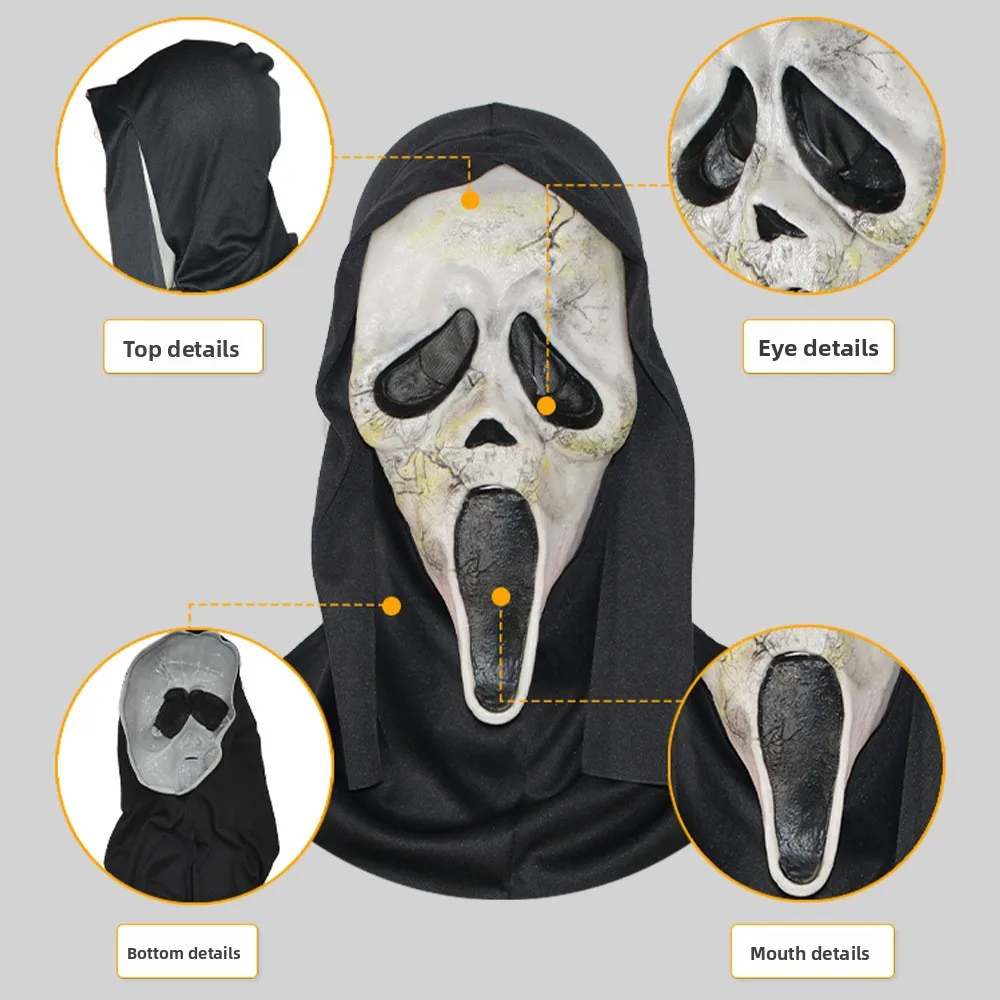 اللاتكس الصراخ Ghostface قناع الرعب كامل قناع الرأس المزحة تأثيري حلي فيلم مخيف Ghostface الدعائم ديكور المنزل لوازم الحفلات