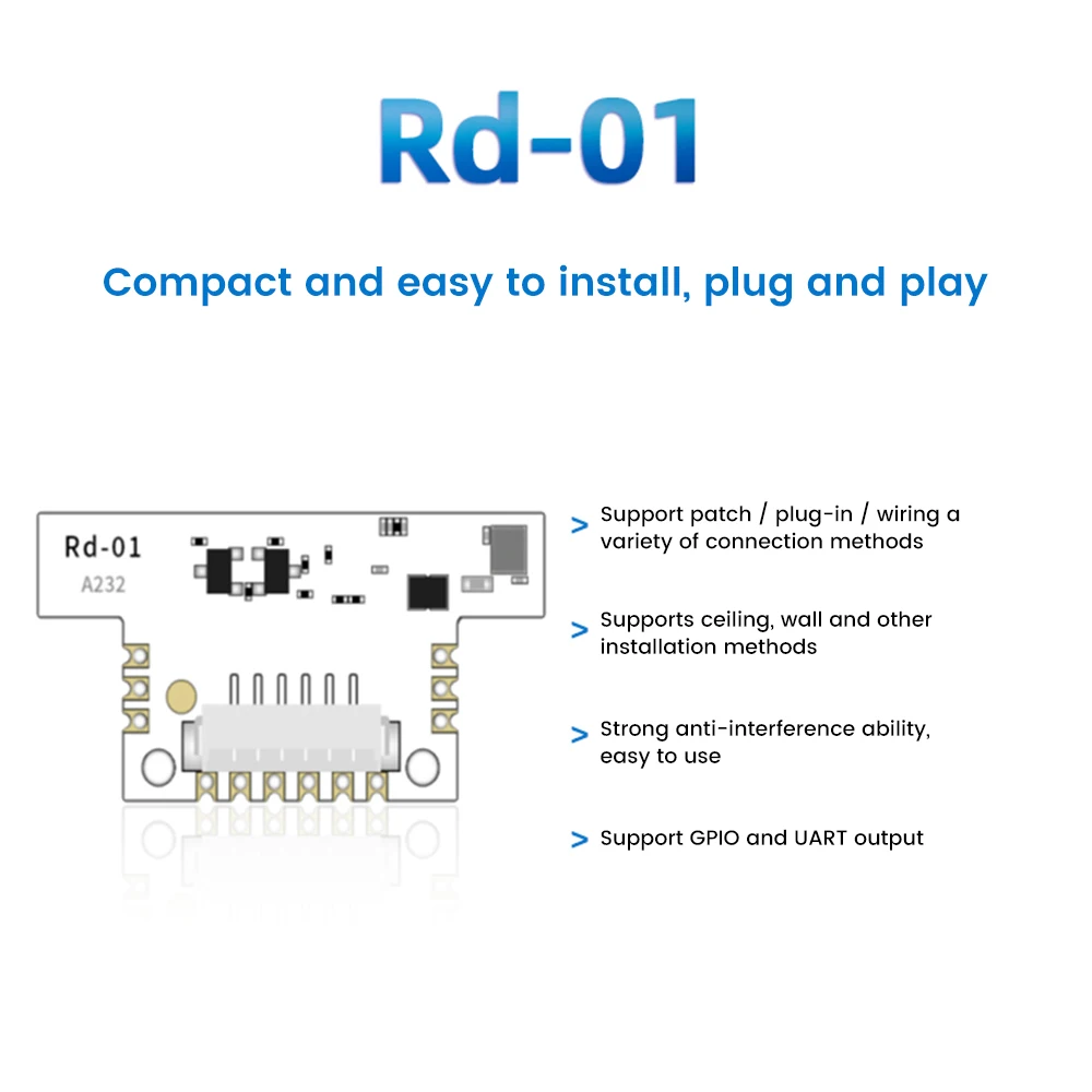 Radar Módulo de Sensoriamento do Corpo Humano, 5m Módulo de Indução de Grande Alcance para Eletrodomésticos Inteligentes, WiFi e Sensor BLE, Rd-01, 24G