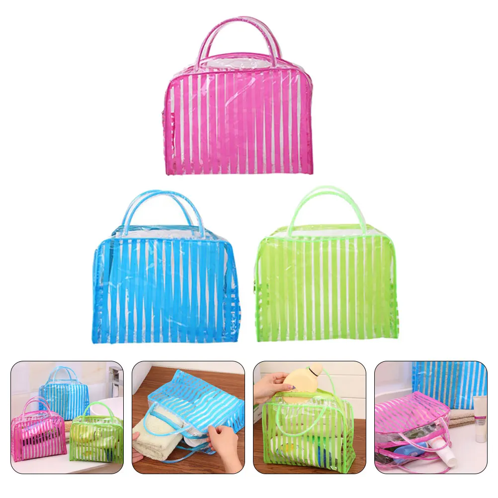 

Waterproof Toiletry Bag for Striped Travel Makeup Camping Clear Big Organizer Towel