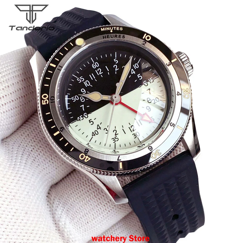 Jam Tangan Otomatis Tandorio Kustom Jam Tangan Kaca Safir Ganda Pergerakan GMT NH34A Jam Tangan Pria Dial Setengah Bercahaya 20ATM