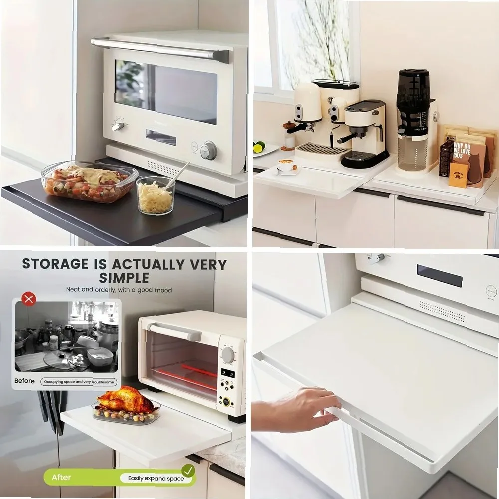Modern Metal Utility Rack with Pull-Out Shelves & Drawers – Versatile Microwave Stand for Oven, Cookware and Tabletop Storage