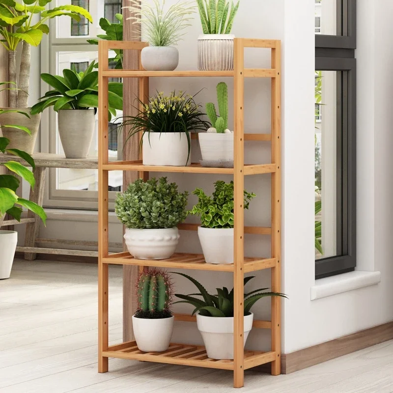 Simple Floor Living Room Plant Stand Home Office Bookshelf Kitchen Storage Rack Bamboo Multifunctional Shoe Rack