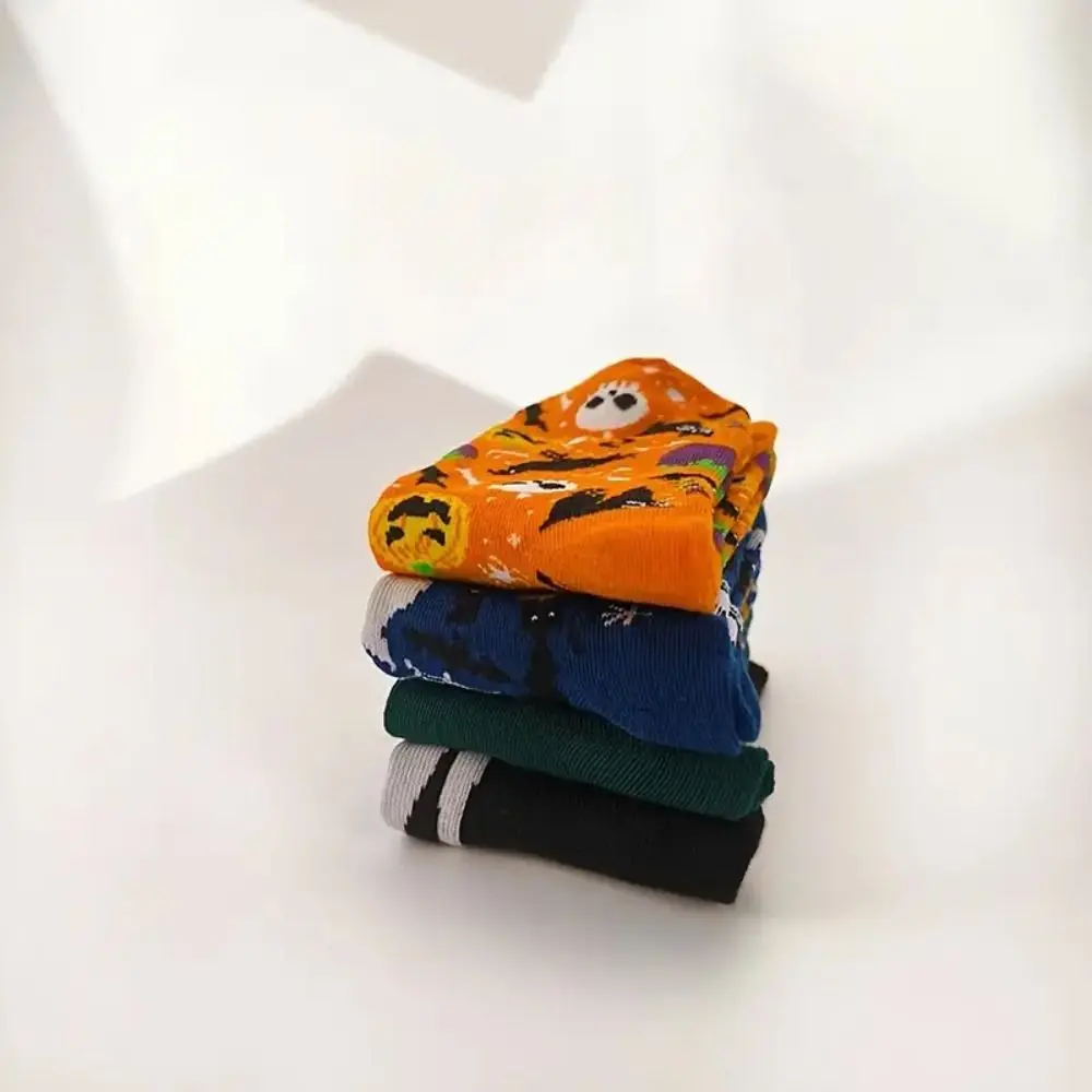 

4 пары повседневных носков с рисунком Хэллоуина и черепа для женщин и мужчин, носки-трубы с котом и тыквой, чулочно-носочные изделия, противоскользящие носки с призраками, вечерние