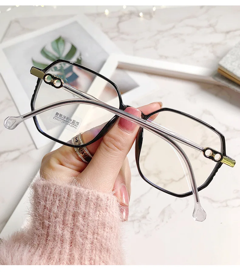 Modische Myopiebrille mit großem Rahmen, hochauflösende Anti-Blaulicht-Brille für Frauen, ultraleichte Computerbrille – Detail 6