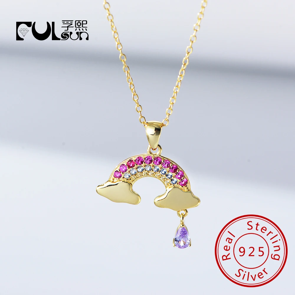 

Ожерелье из стерлингового серебра 925 пробы с радужными облаками и каплями дождя для женщин, ювелирные изделия для девочек