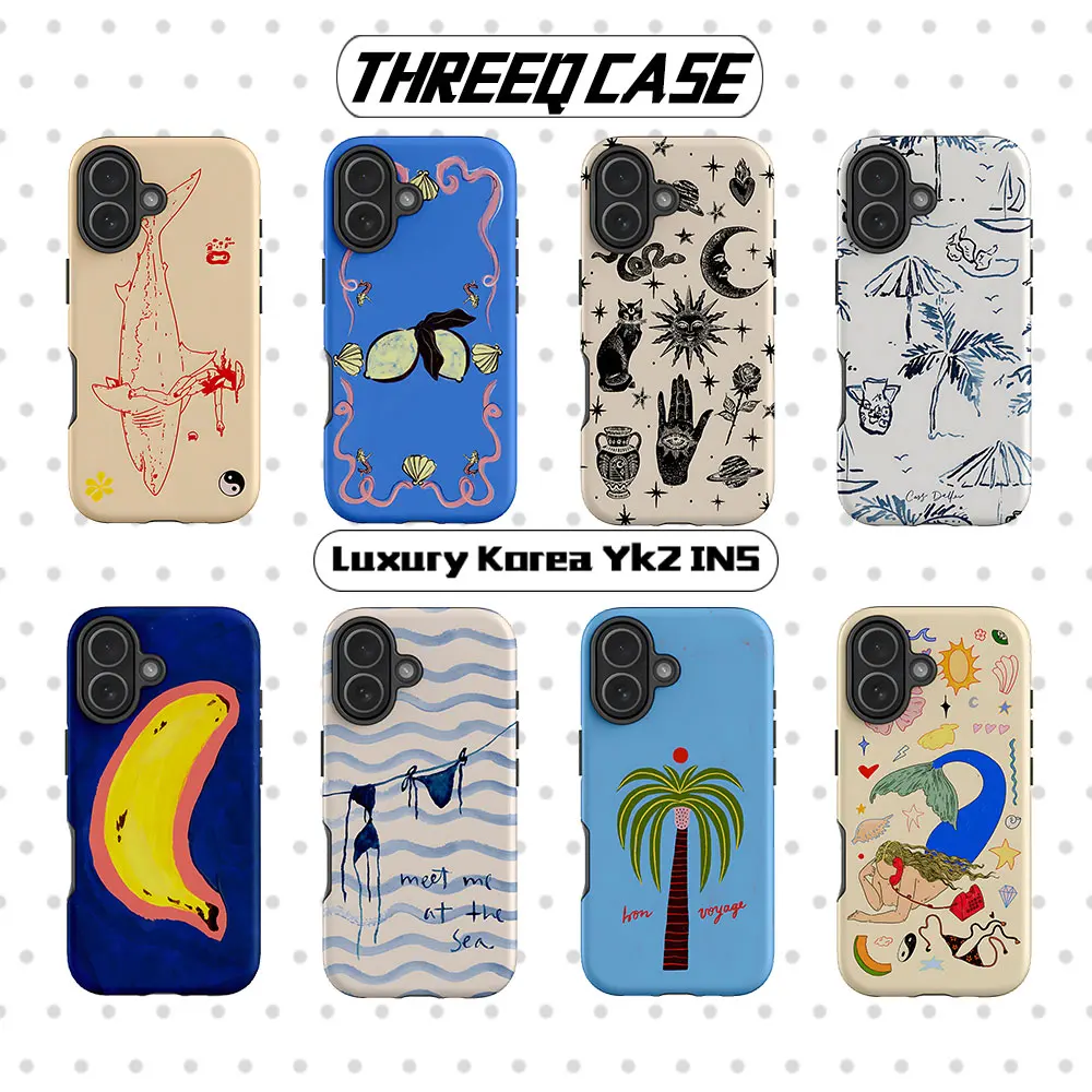 

Luxury THREEQ BON VOYAGE Phone Case for iPhone 17 17e 16e 16 15 14 13 12 11 7 8 Air Pro Max Plus Double-layer Back Cover