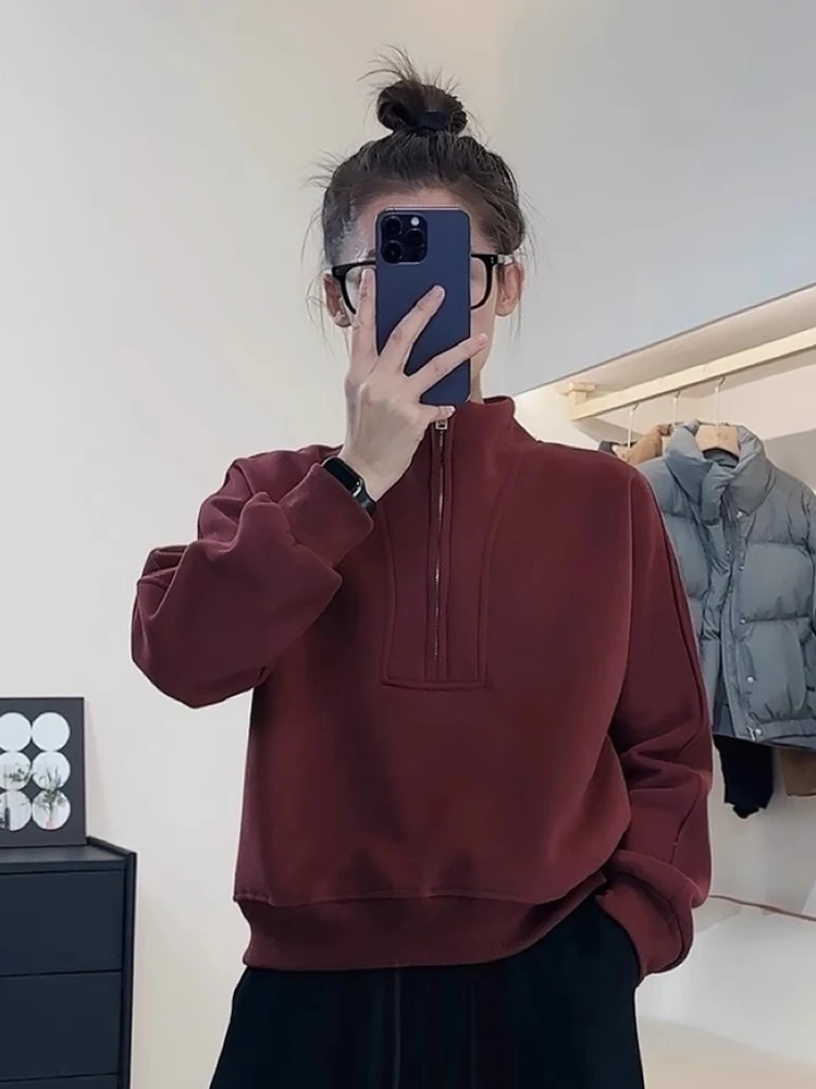   Felpa con cappuccio lunga calda Sve ampia e comoda autunno inverno nuova felpa da donna Lazy Faion con cerniera e colletto alla coreana