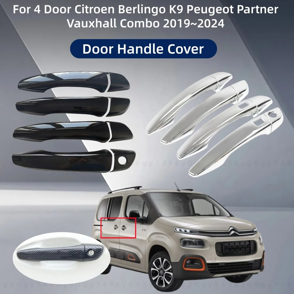 Car Upgrade Carbon Door Handle Covers Trim For Citroen Berlingo K9 Peugeot Partner Vauxhall Combo 2019 2020 2021 2022 2023 2024