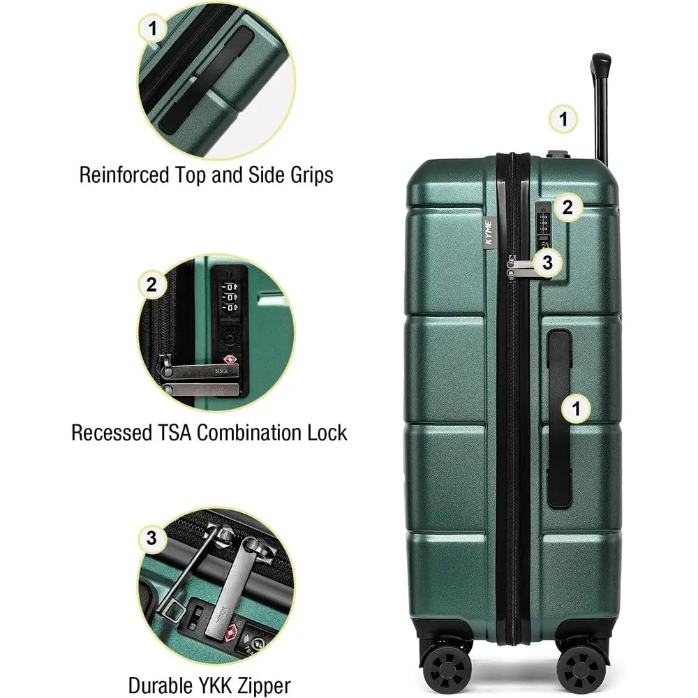 KYME 2-Piece Hardshell Spinner Luggage Set, 20 & 24 with TSA Lock, Green