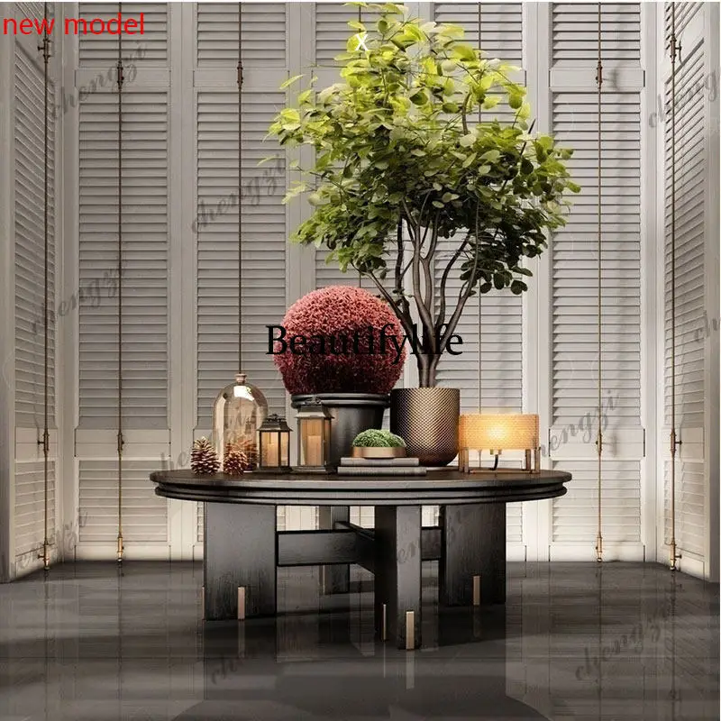 Solid wood round table light luxury sales office end view platform clubhouse feng shui platform high-end entrance tableN138