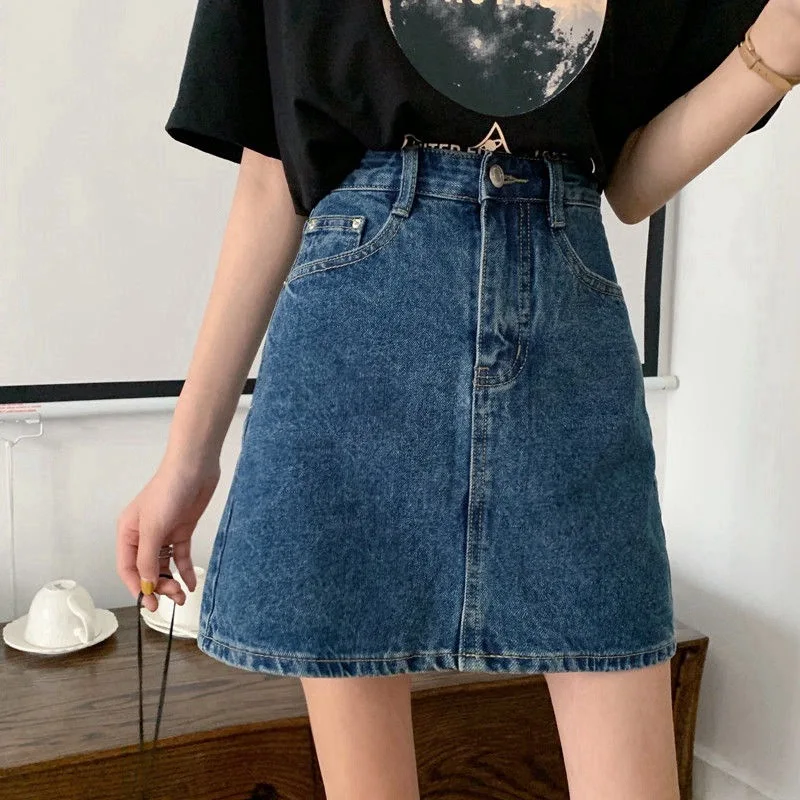 

2024 Women's Denim Skirt New Spring and Summer Mini Fashionable High Waisted Casual A-line Skirt Women's Solid Color L19