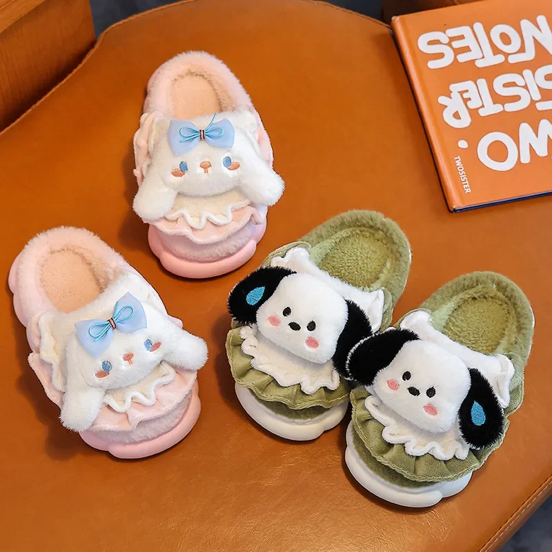سينامورول الأطفال نعال من القطن Sanrios Kuromi مرحبا كيتي الخريف الشتاء صبي فتاة داخلي لطيف الكرتون حذاء للأطفال