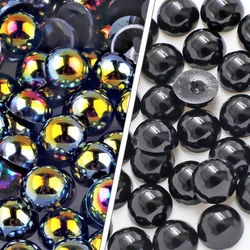Jet Black AB Mix Sizes 2/3/4/6/8/10mm Half Round Imitation Pearl Resin Plastic Loose Flat Back Beads For DIY Nail Garment Crafts