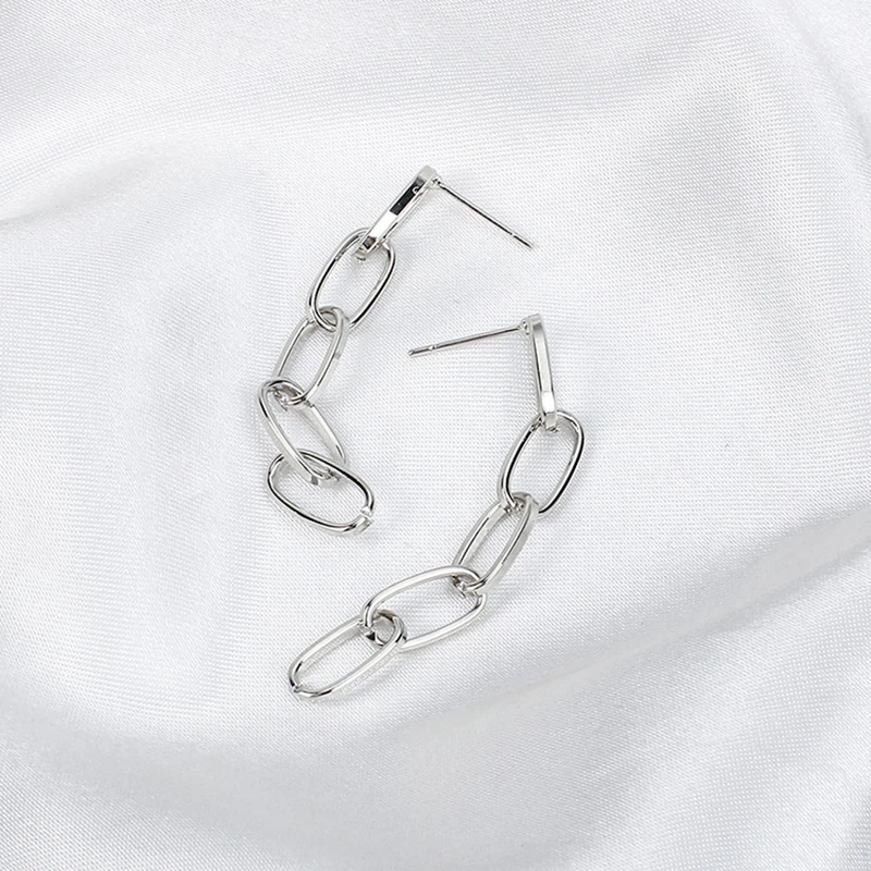 Gold Color Long Chain Dangle Earrings Geometric Metal Hanging Earrings for Women Personality Link Trendy Jewelry Party Gift