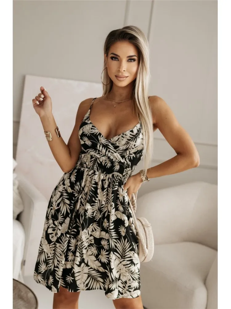 2024 Boho Beach Dress Women Summer New Sleeveless V Neck Sexy Short Dresses Female Fashion Floral Print Vintage Mini Dress Robe