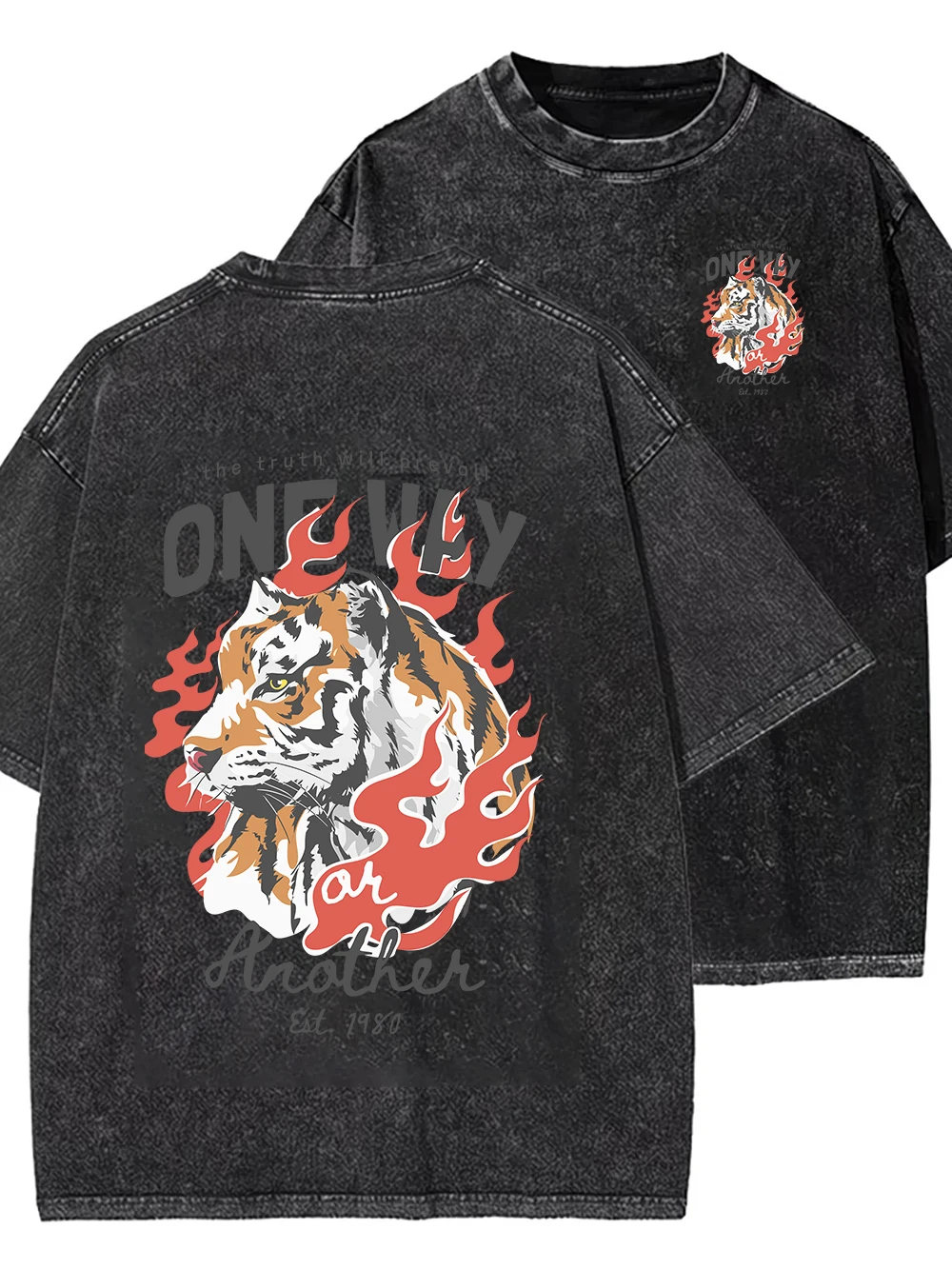 DI TIGER Printed Cotton Acid Washed Exclusive Graphic Unisex T Shirt Cool Vintage Streetwear Men Tshirts  Tee for Men Women