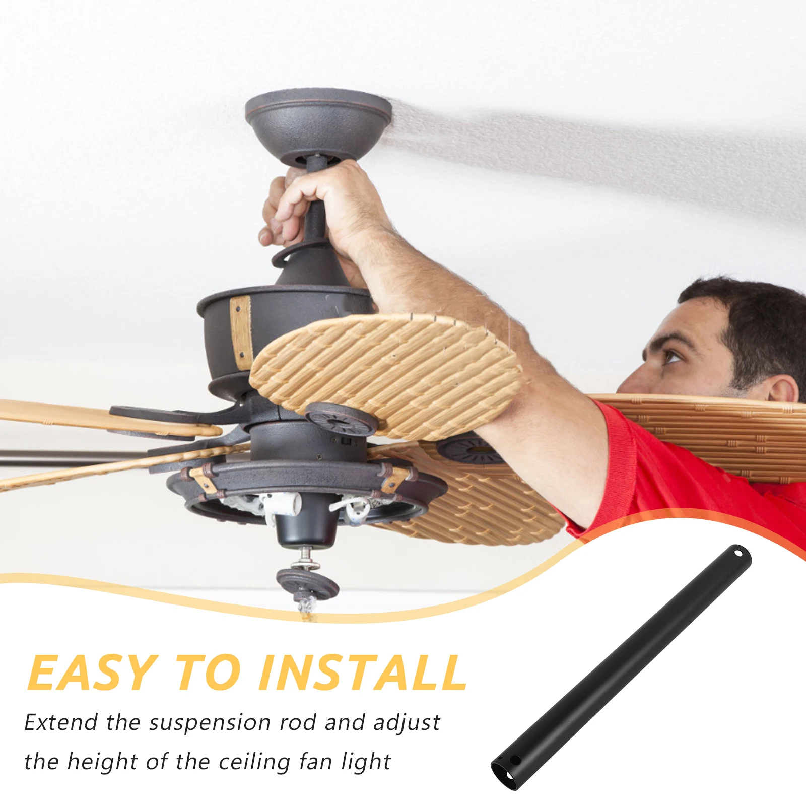 

Ceiling Fan Extension Rods Black 1 Kit Sturdy Thickened Reusable Longtime Compatible Brands Easy Installation Professional