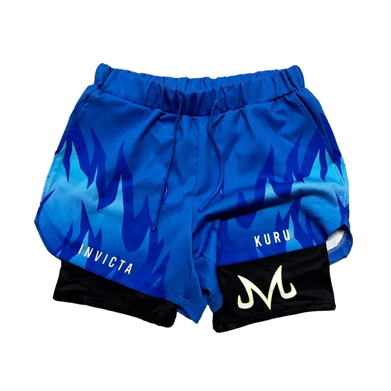 

Anime Dragon Ball Majin Buu Blue Flame 2-in-1 Compression Shorts Summer Quick Drying Sport Shorts Breathable Gym Workout Shorts