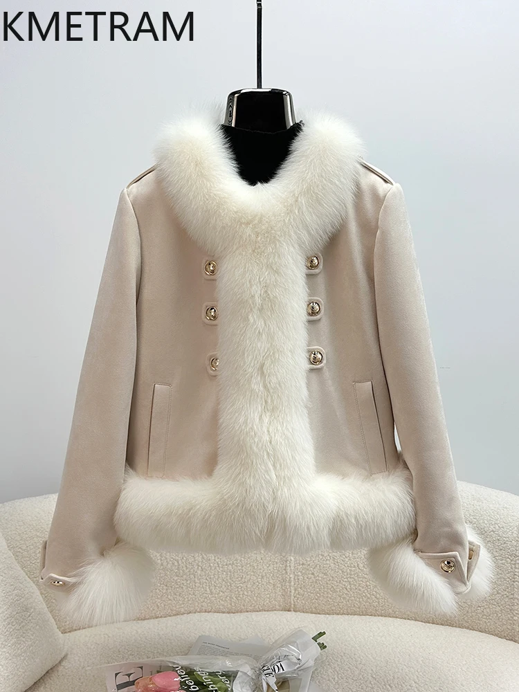 KMETRAM 100% 천연 여우털 칼라 프로모션 가격 여성용 모피 코트 - 쇼트 따뜻한 겨울 코트 코트 스타일 2025 모피