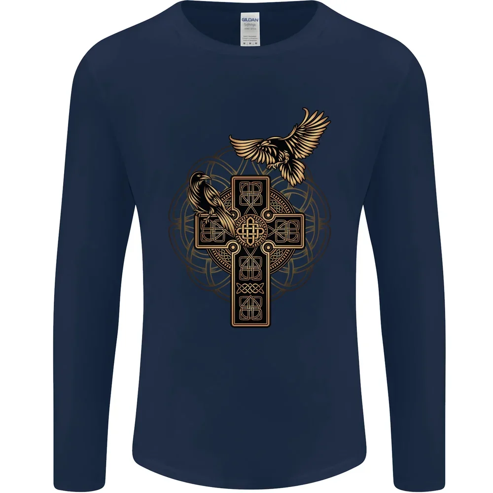 Celtic Cross Raven Norse Warrior Thor Ragnar T-Shirt 100% Cotton O-Neck Long Sleeve Casual Mens T-shirt Size S-3XL
