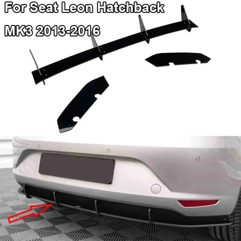 

GLOSS For Seat Leon Hatchback MK3 2013-2016 lower Rear Bumper Diffuser Splitter Lip Car Spoiler Plate Canard Fin Bracket Kit