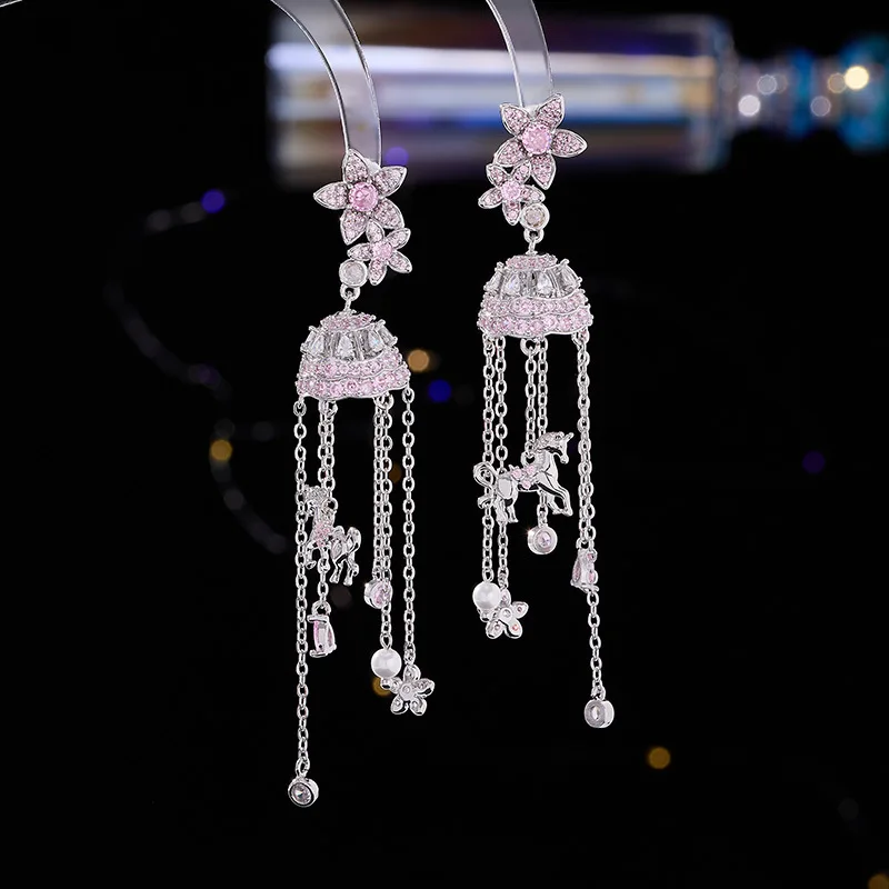 European and American Heavy Craft Long Tassel Wind Chime Earrings S925 Silver Needle Niche Light Luxury Temperament Micro Inlaid