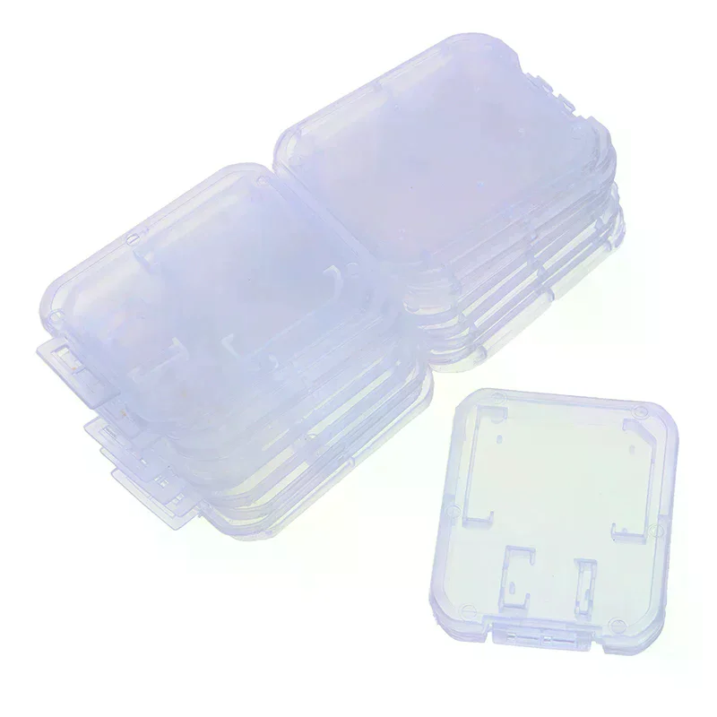 10Pcs Clear Plastic Memory Card Case stick  TF Card Storage Box Protection Holder