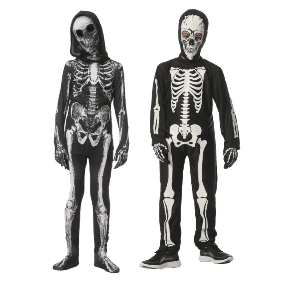 

Halloween Skeleton Jumpsuit Cosplay Costume Skull Tights Bodysuit for Kids 3D Printed Outfits Carnival Party Clothes Role Play