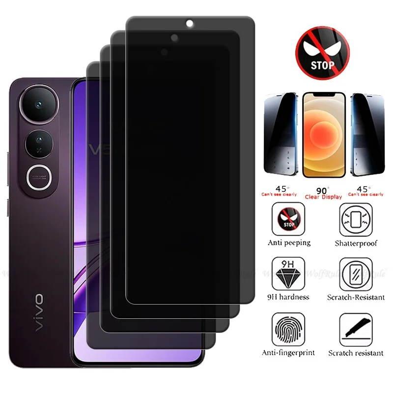 4/3/2/1Pcs For Vivo V50 Lite 5G Glass Vivo V50 Lite Tempered Glass 9H Protective Privacy Anti-Spy Screen Protector Vivo V50 Lite