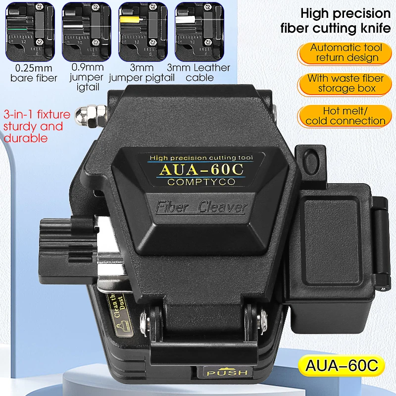 MAYTO Optical Fiber Cutter AUA-60C Cold Connection Hot Melt Optical Fiber Cutter Automatic Knife Return With Waste Fiber Box